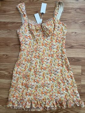 Astr Floral Mini Dress in Orange and Cream